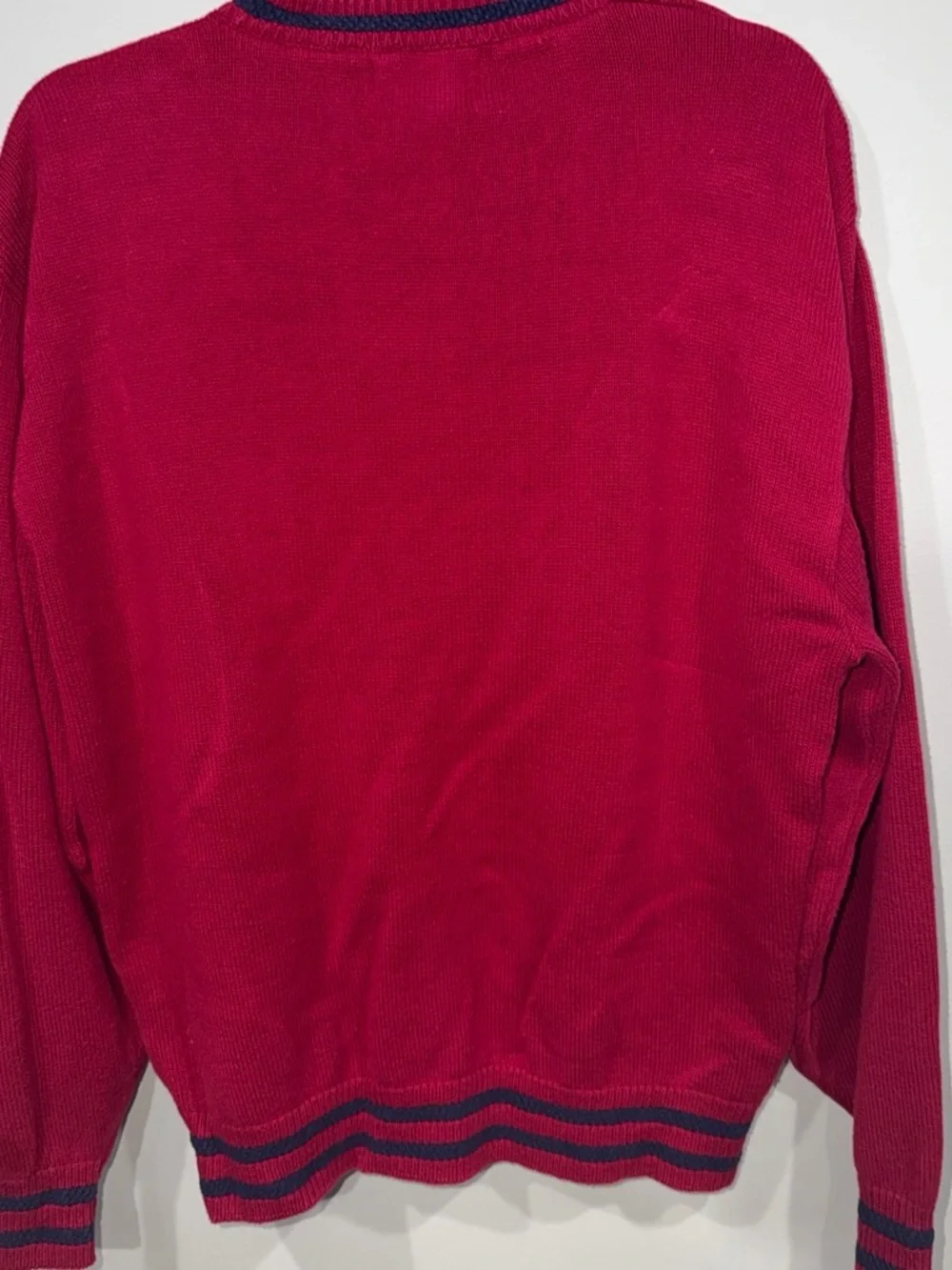 Men's Red Crewneck Sweater with Embroidered Shield Detail